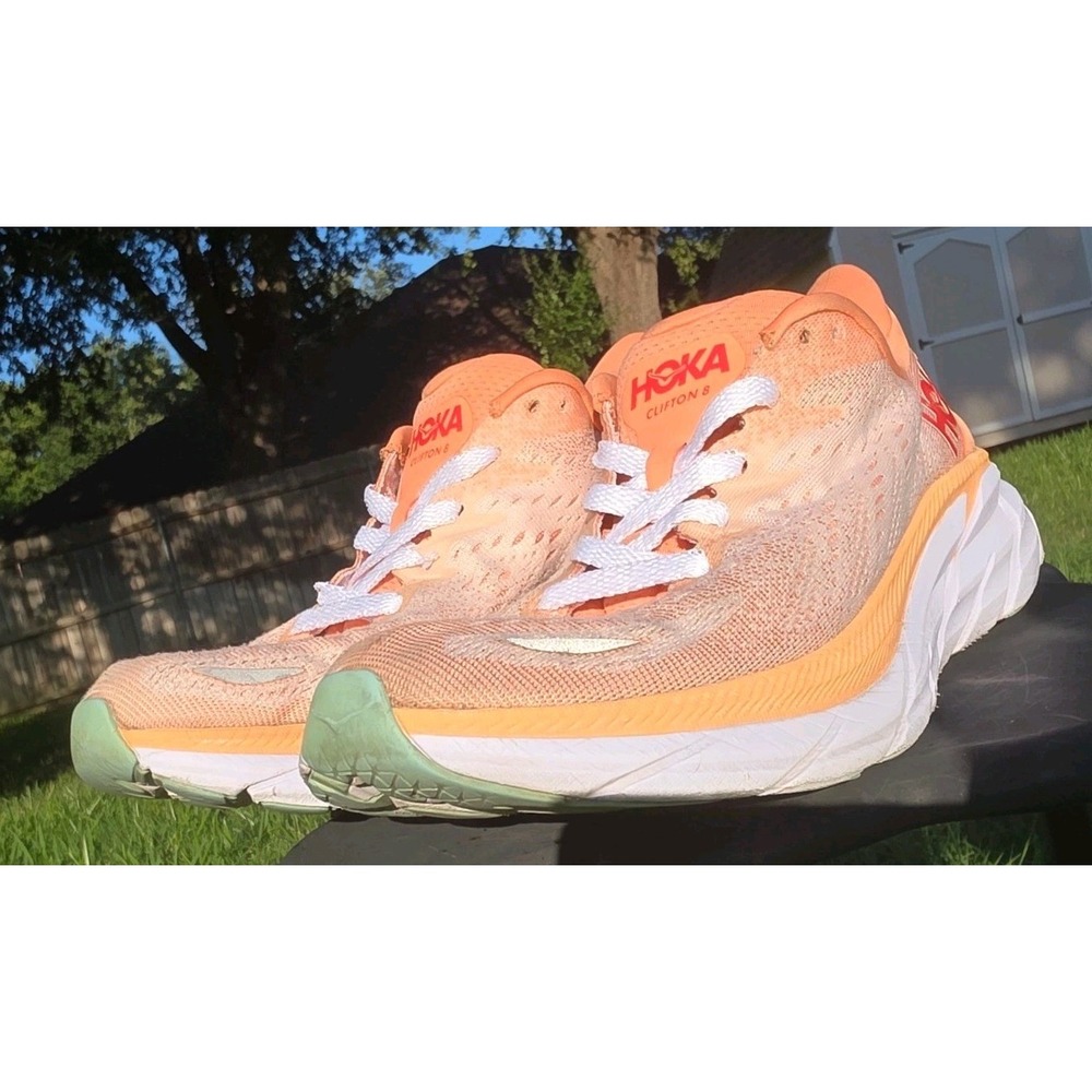 Hoka Clifton 8 Orange Peach Road Running Shoes Womens Missing Insoles